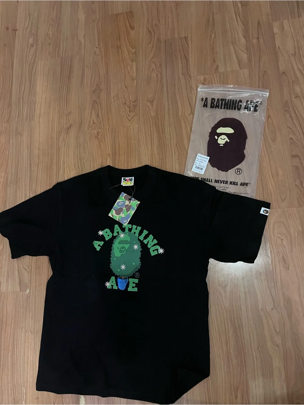 Bape A Bathing Ape Black and Cream Ape Head Graphic Shirt